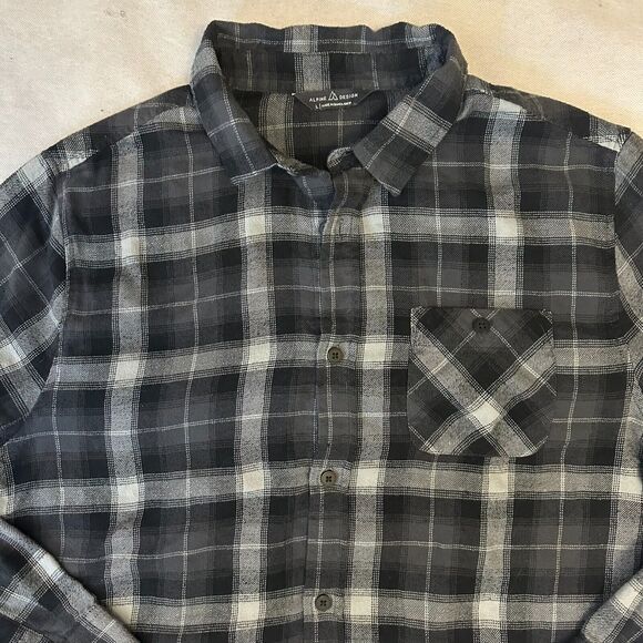 Alpine Design Flannel Shirt Mens Sz Large Black Gray Plaid L/S - Picture 2 of 7